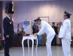 Pelantikan Pj Bupati Bangka Isnaini, S.Tr., SH., MM di Kantor Gubernur Babel, Senin (13/1/2025)
