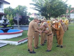 Halal Bi Halal Usai Apel Senin Bersama Pemkab Bangka usai libur dan cuti bersama Idul Fitri, di Hal Kantor Bupati Bangka Senin (14/4/2025)